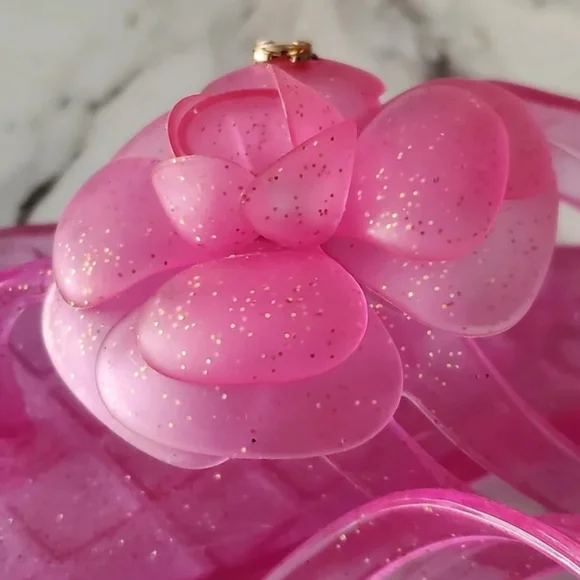 Pink Glitter Jelly Sandals with Flower Accent - Picture 3 of 6